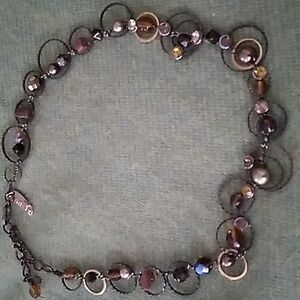 Vintage AnaT Brass Circles Beads Crystal and Pearl Necklace